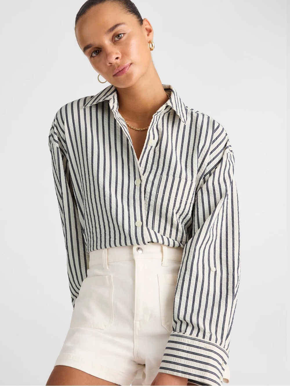 NWT Madewell Straight-Hem Shirt in Grey Variegated Stripe in size XXS - NW055